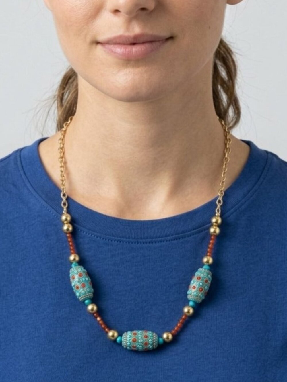 Turquoise Carnelian Chunky Bead Boho Adjustable Necklace